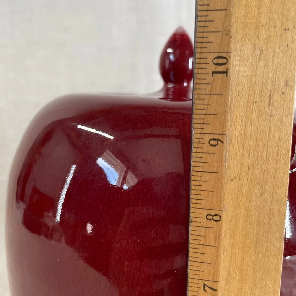 Large Burgundy Ceramic Ginger Jar Asian Inspired Oxblood Chinoiserie Decor 90s
